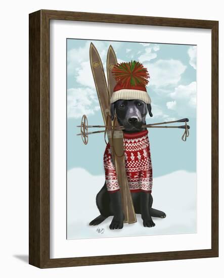 Black Labrador, Skiing-Fab Funky-Framed Art Print