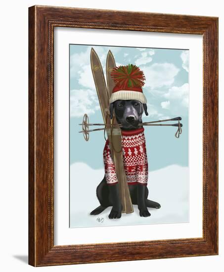 Black Labrador, Skiing-Fab Funky-Framed Art Print