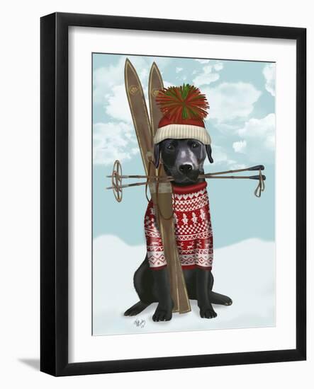 Black Labrador, Skiing-Fab Funky-Framed Art Print