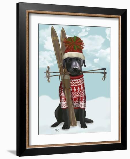 Black Labrador, Skiing-Fab Funky-Framed Art Print