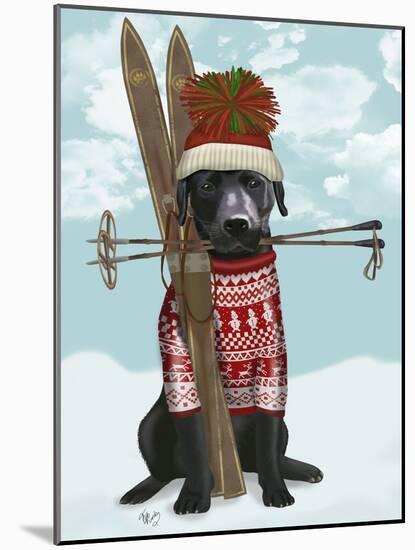 Black Labrador, Skiing-Fab Funky-Mounted Art Print
