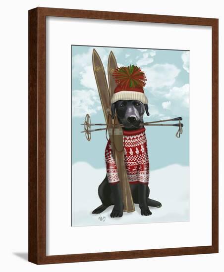 Black Labrador, Skiing-Fab Funky-Framed Art Print