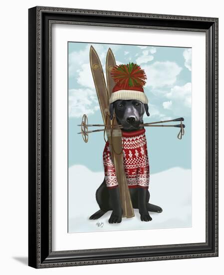 Black Labrador, Skiing-Fab Funky-Framed Art Print