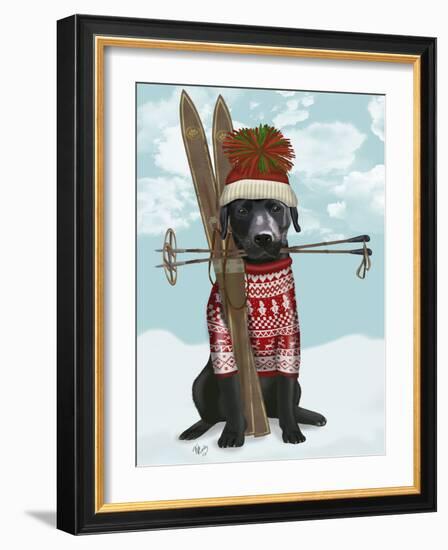 Black Labrador, Skiing-Fab Funky-Framed Art Print