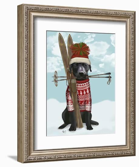 Black Labrador, Skiing-Fab Funky-Framed Art Print