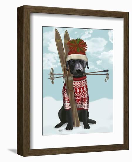 Black Labrador, Skiing-Fab Funky-Framed Art Print