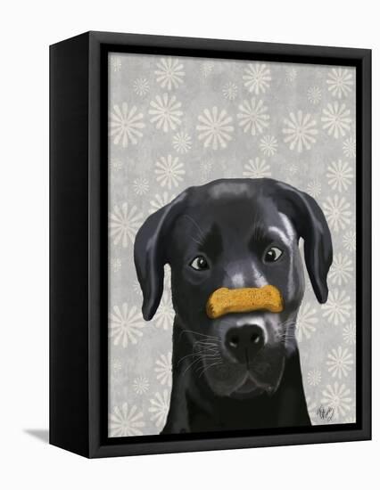 Black Labrador with Bone on Nose-Fab Funky-Framed Stretched Canvas