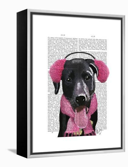 Black Labrador with Ear Muffs-Fab Funky-Framed Stretched Canvas