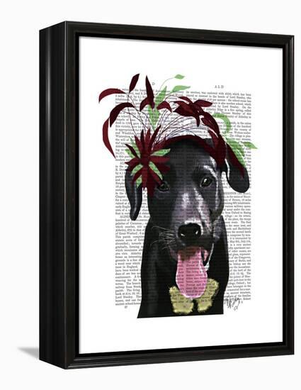 Black Labrador with Green Fascinator-Fab Funky-Framed Stretched Canvas