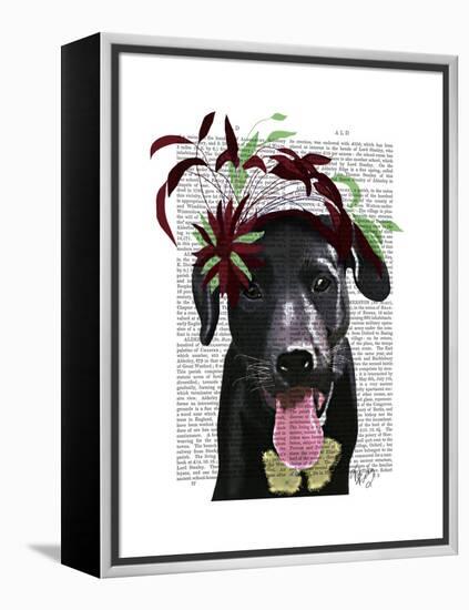 Black Labrador with Green Fascinator-Fab Funky-Framed Stretched Canvas