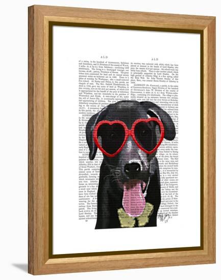 Black Labrador with Heart Sunglasses-Fab Funky-Framed Stretched Canvas