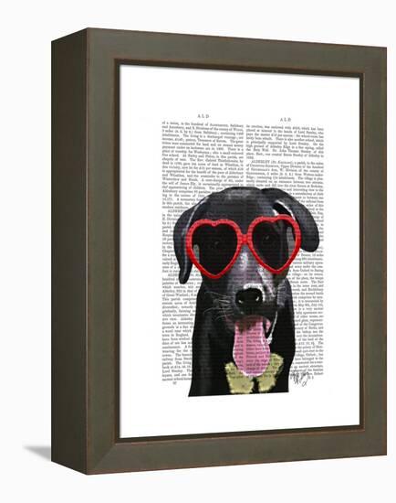 Black Labrador with Heart Sunglasses-Fab Funky-Framed Stretched Canvas