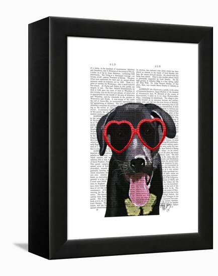 Black Labrador with Heart Sunglasses-Fab Funky-Framed Stretched Canvas