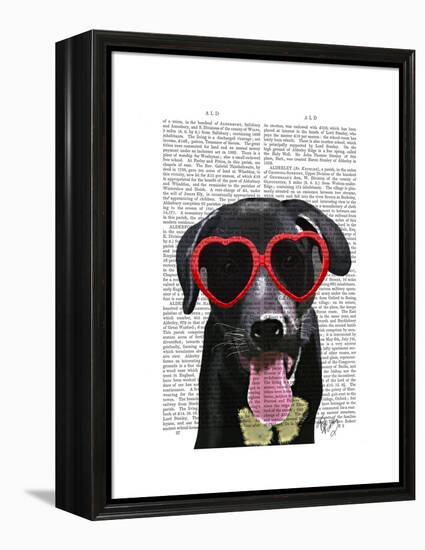 Black Labrador with Heart Sunglasses-Fab Funky-Framed Stretched Canvas