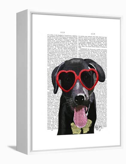 Black Labrador with Heart Sunglasses-Fab Funky-Framed Stretched Canvas