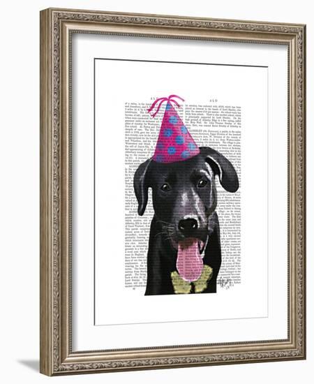 Black Labrador with Party Hat-Fab Funky-Framed Premium Giclee Print