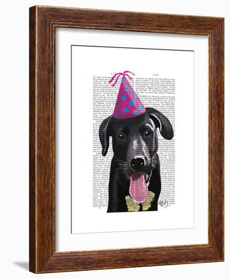 Black Labrador with Party Hat-Fab Funky-Framed Premium Giclee Print