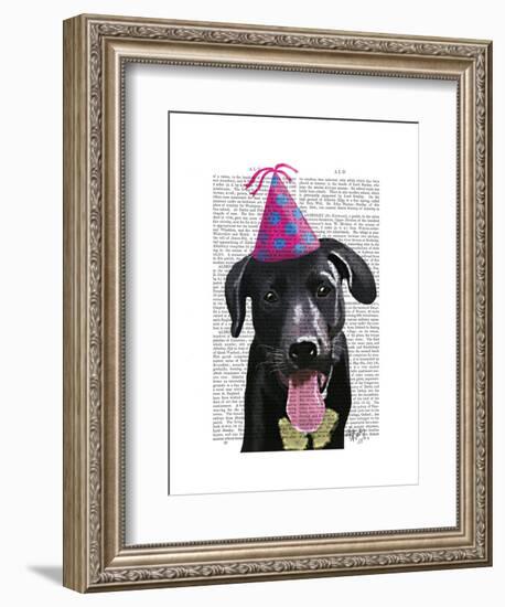 Black Labrador with Party Hat-Fab Funky-Framed Art Print