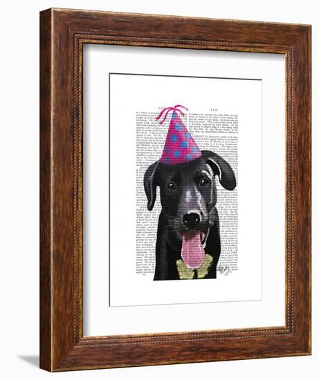 Black Labrador with Party Hat-Fab Funky-Framed Art Print