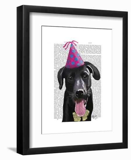 Black Labrador with Party Hat-Fab Funky-Framed Art Print