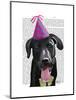 Black Labrador with Party Hat-Fab Funky-Mounted Art Print