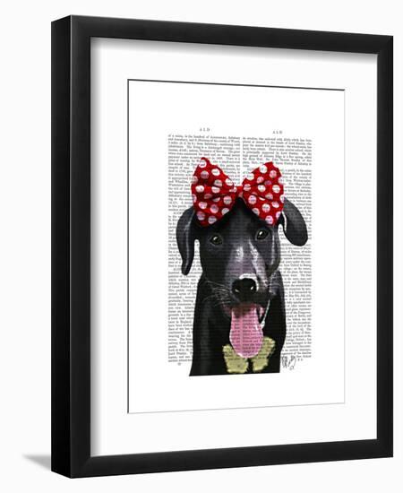 Black Labrador with Red Bow on Head-Fab Funky-Framed Art Print