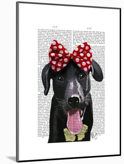 Black Labrador with Red Bow on Head-Fab Funky-Mounted Art Print
