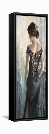 Black Lace, White Rose-Karen Wallis-Framed Stretched Canvas
