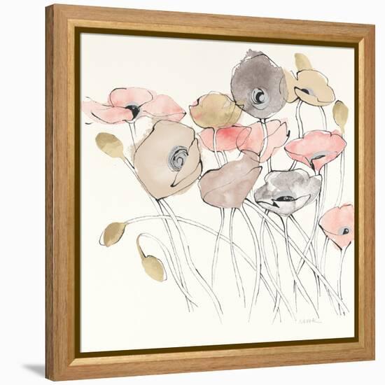 Black Line Poppies I Watercolor Neutral-Shirley Novak-Framed Stretched Canvas