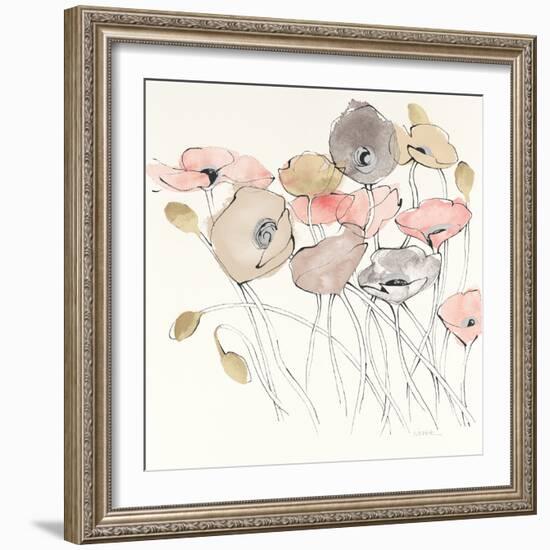 Black Line Poppies I Watercolor Neutral-Shirley Novak-Framed Art Print