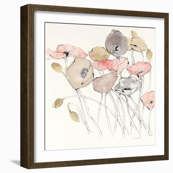 Black Line Poppies I Watercolor Neutral-Shirley Novak-Framed Art Print