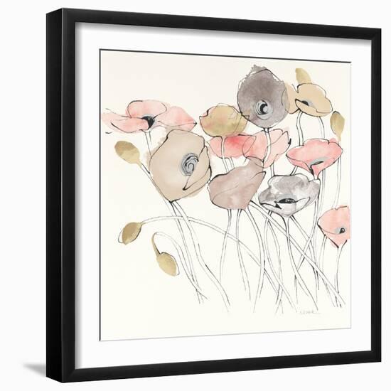 Black Line Poppies I Watercolor Neutral-Shirley Novak-Framed Art Print