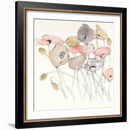 Black Line Poppies I Watercolor Neutral-Shirley Novak-Framed Art Print