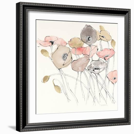 Black Line Poppies I Watercolor Neutral-Shirley Novak-Framed Art Print