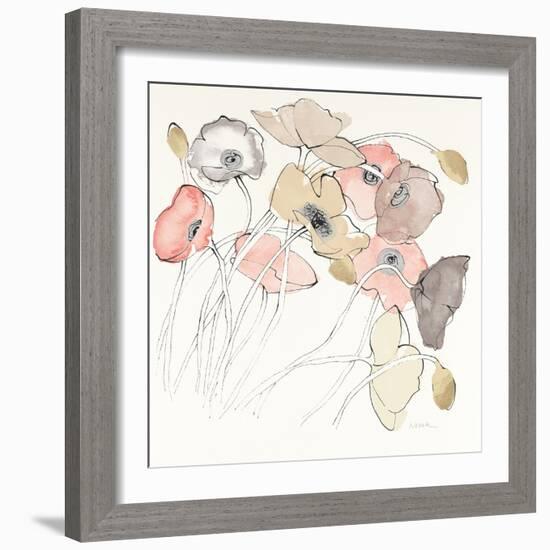 Black Line Poppies II Watercolor Neutral-Shirley Novak-Framed Art Print