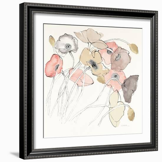 Black Line Poppies II Watercolor Neutral-Shirley Novak-Framed Art Print