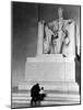 Black Man and Small Boy Kneeling Prayerfully on Steps on Front of Statue in the Lincoln Memorial-Thomas D^ Mcavoy-Mounted Photographic Print