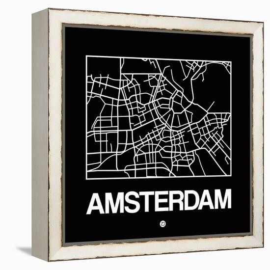 Black Map of Amsterdam-NaxArt-Framed Stretched Canvas