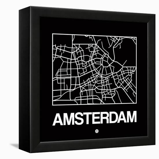 Black Map of Amsterdam-NaxArt-Framed Stretched Canvas