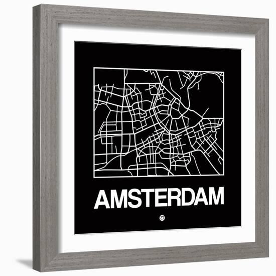 Black Map of Amsterdam-NaxArt-Framed Art Print