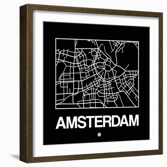 Black Map of Amsterdam-NaxArt-Framed Art Print