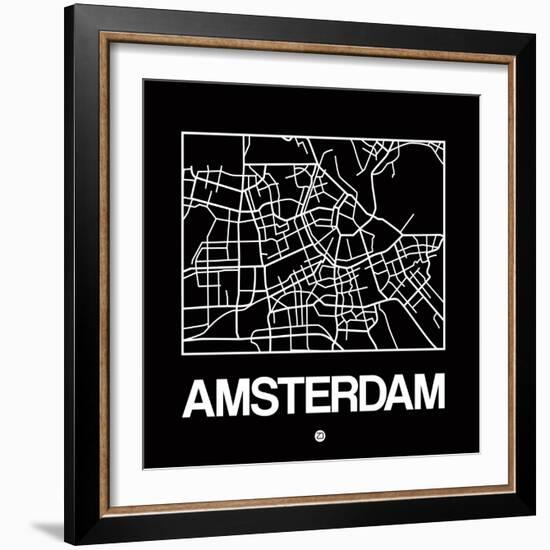 Black Map of Amsterdam-NaxArt-Framed Art Print