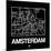 Black Map of Amsterdam-NaxArt-Mounted Art Print