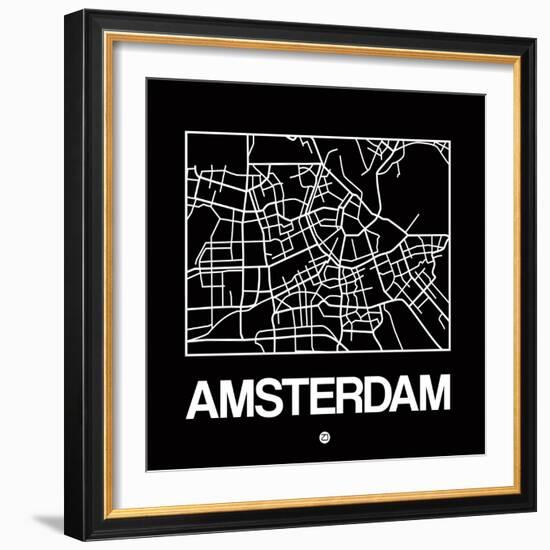 Black Map of Amsterdam-NaxArt-Framed Art Print