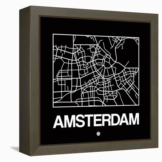 Black Map of Amsterdam-NaxArt-Framed Stretched Canvas