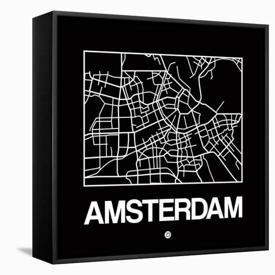 Black Map of Amsterdam-NaxArt-Framed Stretched Canvas