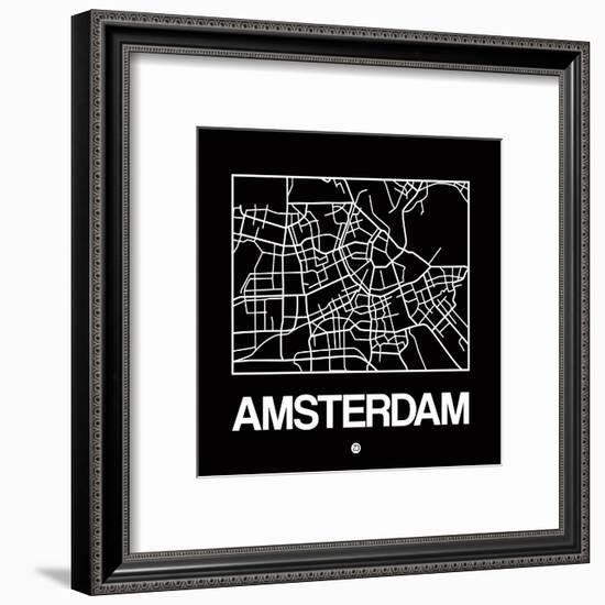 Black Map of Amsterdam-NaxArt-Framed Art Print