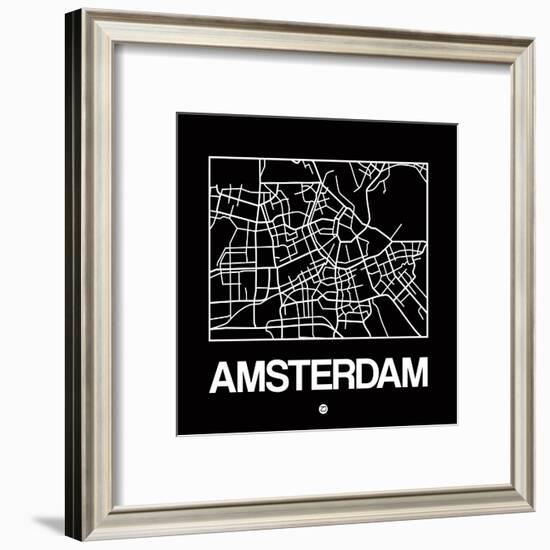 Black Map of Amsterdam-NaxArt-Framed Art Print