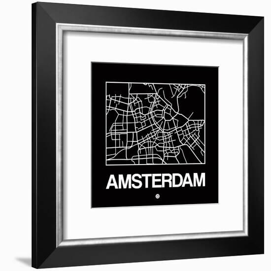 Black Map of Amsterdam-NaxArt-Framed Art Print