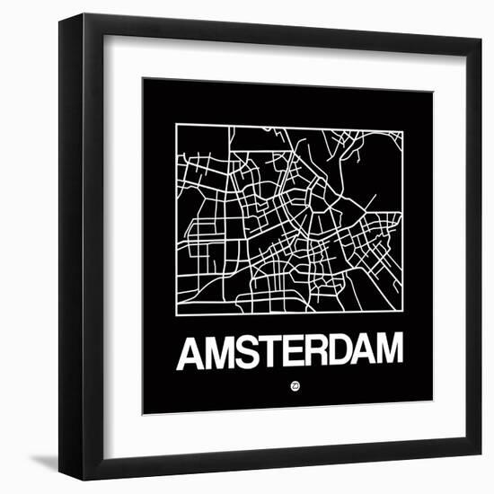 Black Map of Amsterdam-NaxArt-Framed Art Print